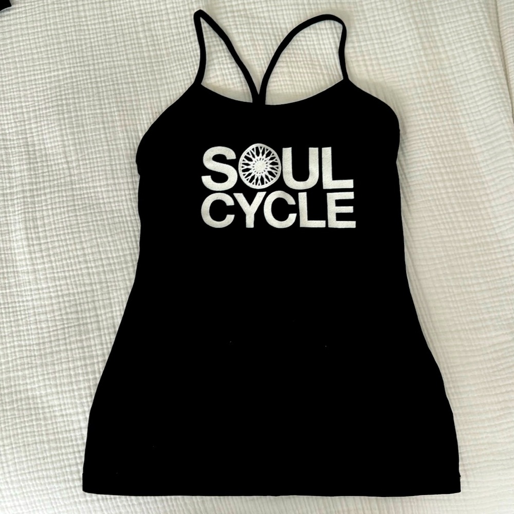 Lululemon x Soul Cycle black workout top with built-in padded sports bra size 6